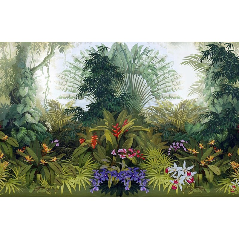 papier peint d artiste paysage de la jungle les plantes et les fleurs tropicales format panoramique