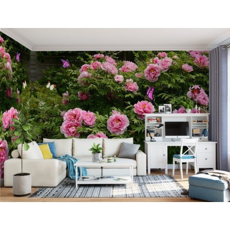 Mur floral - Les pivoines roses