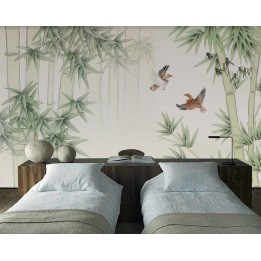 papier peint japonais zen tapisserie murale soie lé unique bambou oiseau