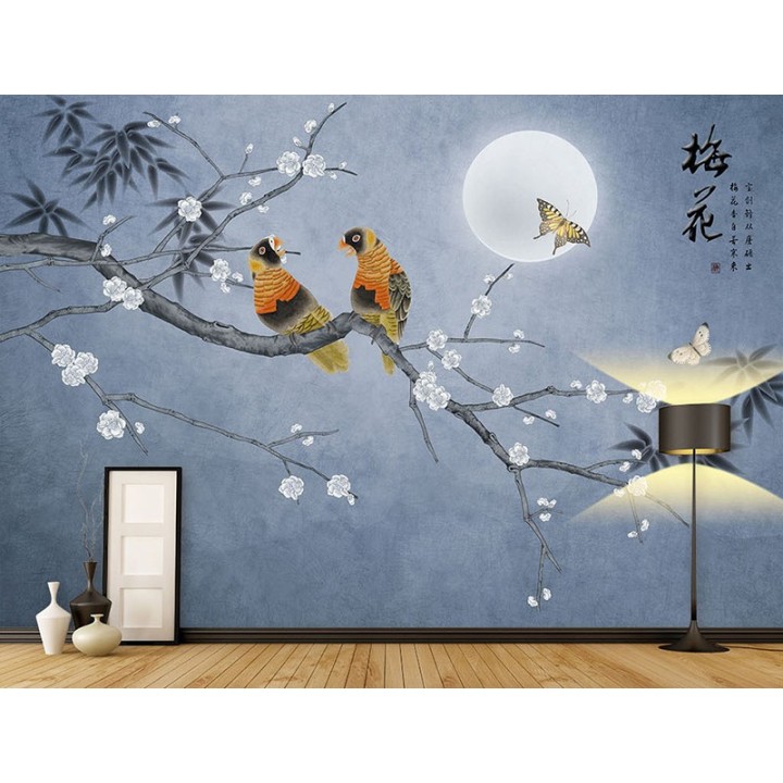 revêtement mural en textile lé unique tapisserie étoffe de soie fleur oiseau