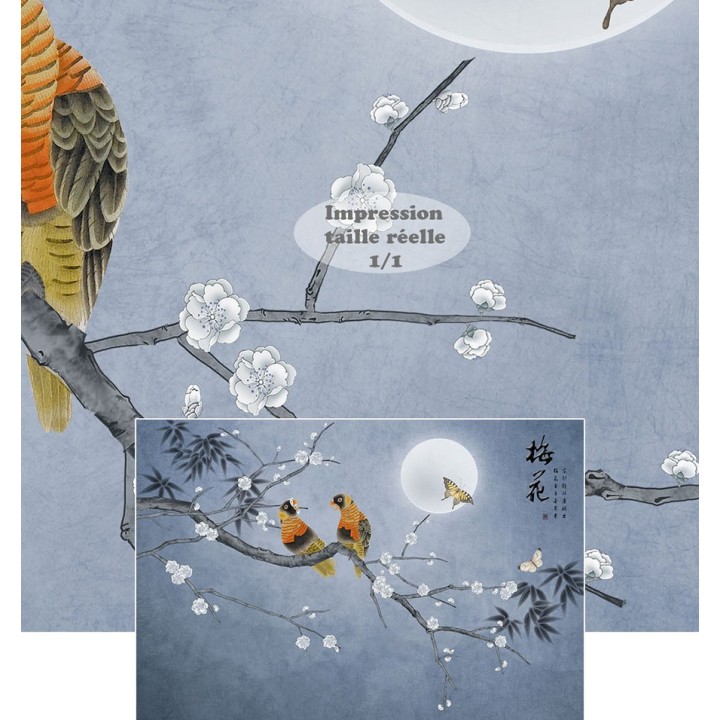 revêtement mural en textile lé unique tapisserie étoffe de soie fleur oiseau