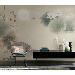 décoration murale zen papier peint design japonais lotus tapisserie oiseau
