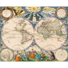 Vieille carte mondiale No. 2 avec fresque murale ancienne