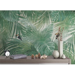Tapisserie tropicale - Feuilles de palmier et toucans