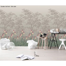 Papier peint d'artiste - Les fleurs sauvages dans la forêt, 3 couleurs du fond au choix
