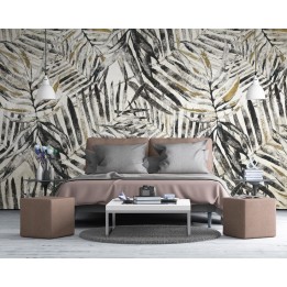 Tapisserie tropicale en noir et blanc effet sépia - Feuilles de palmier