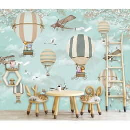 montgolfière avion animaux décoration murale panoramique xxl bébé enfant