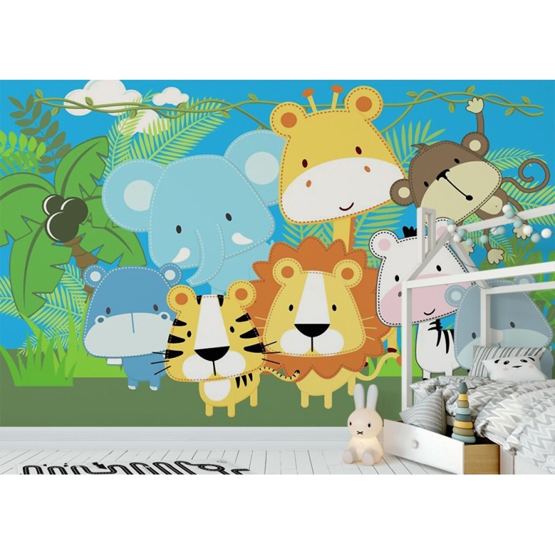 Stickers Muraux Jungle Enfant - Lion, Girafe, Éléphant, Zèbre - Décorations Amovibles Pour Chambre De Bébé Ou Enfant
