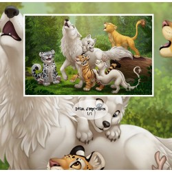 Bébé animaux dans la forêt - Loup blanc, tigre, lion, panthère de neige, dragon blanc