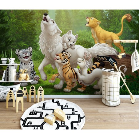 Bébé animaux dans la forêt - Loup blanc, tigre, lion, panthère de neige, dragon blanc