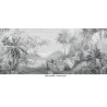 Papier peint panoramique aspect ancien - Paysage jungle dans la brume couleur légère