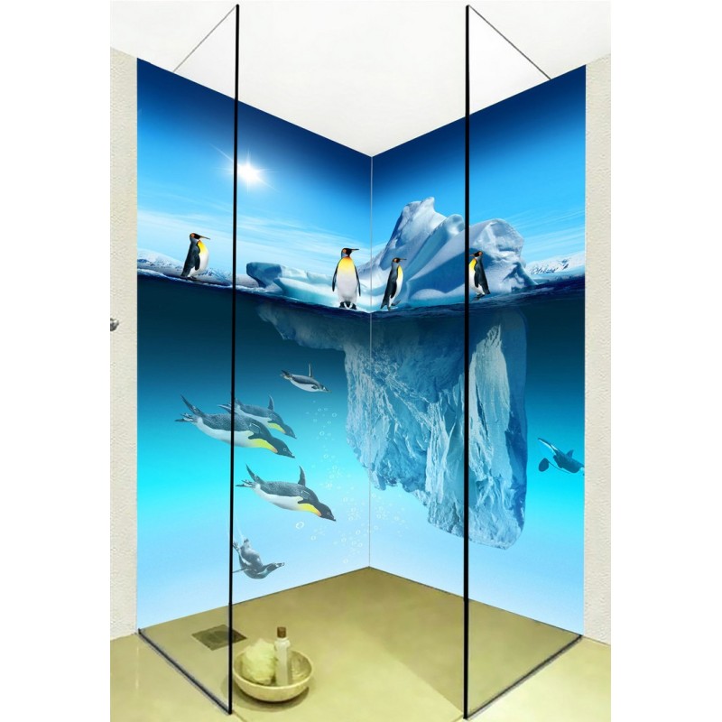 Panneau mural décoratif salle de bain douche - Pingouins sur banquise
