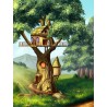 Dessin pour enfant paysage féerique - Cabane dans l'arbre géant