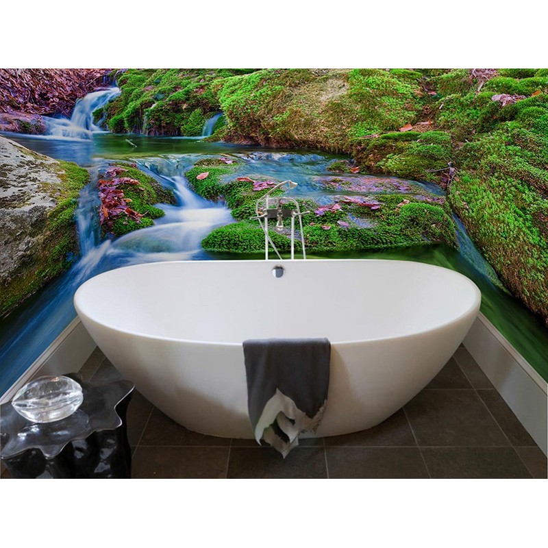 Décoration showroom salle de bain mur baignoire - Cascade bleue et la mousse