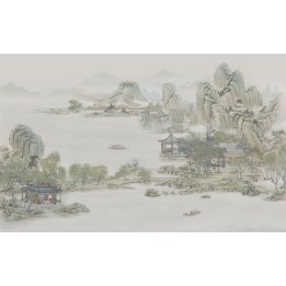peinture à l'encre de chine paysage zen lac montagne