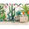 Papier peint intissé tropical plantes et oiseaux exotiques - Cactus en floraison et les toucans