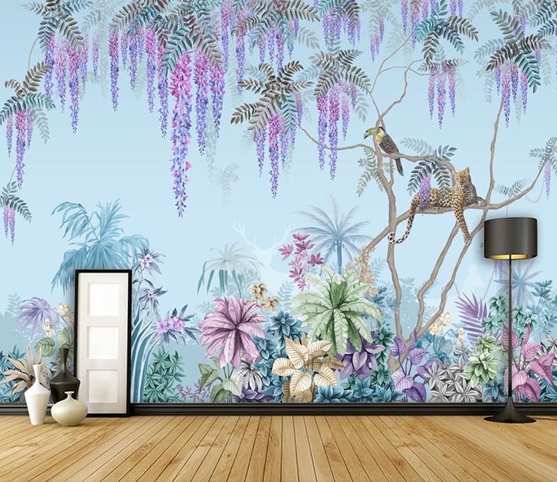 Collez Le Mur Papier Peint Floral Trail avec des singes Croquis effet