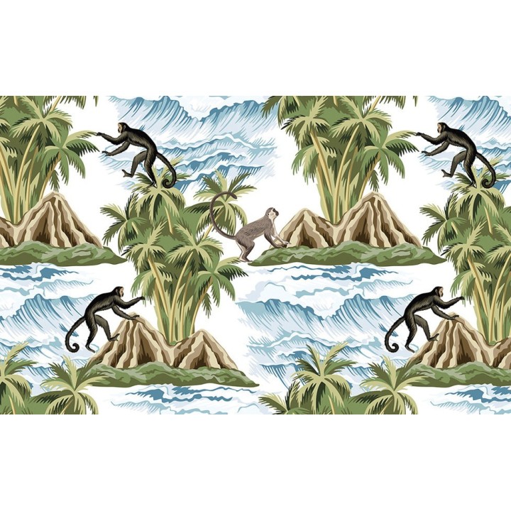 Paysage panoramique arbres et plantes tropicaux - Singe dans la jungle luxuriante