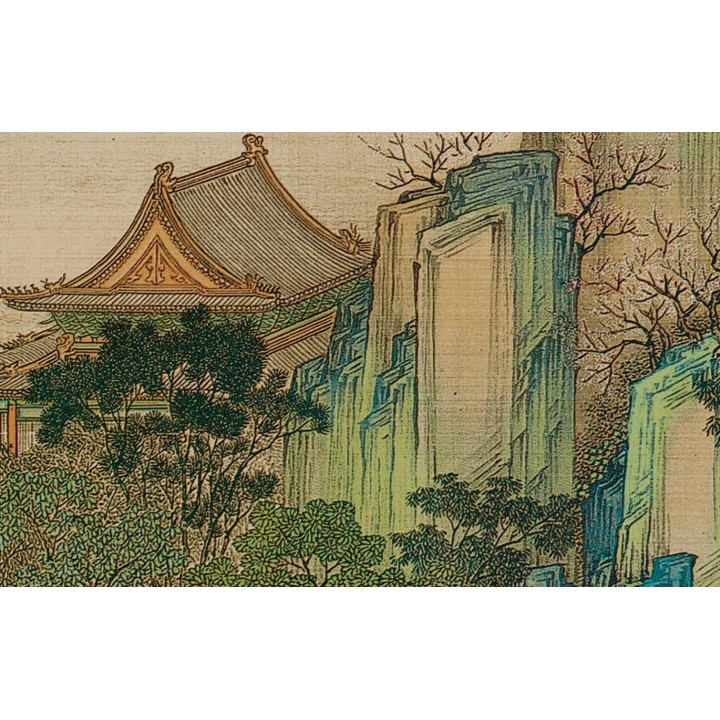 Paysage asiatique grand format panoramique XXXL - Groupe de bâtiment au bord de la rivière