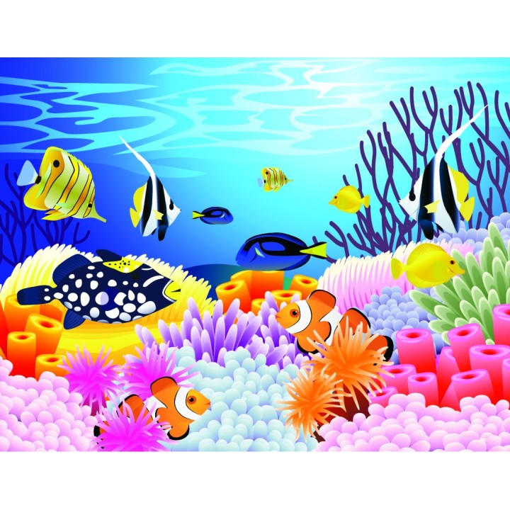 Poster Géant Coloré Chambre Bébé Paysage Fond Marin Poisson