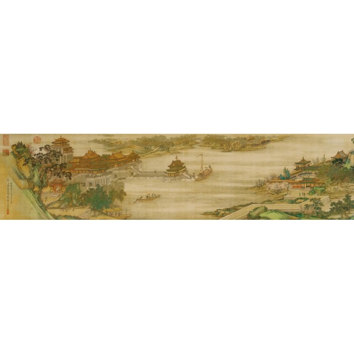 Paysage asiatique grand format panoramique XXXL - Groupe de bâtiment au bord de la rivière