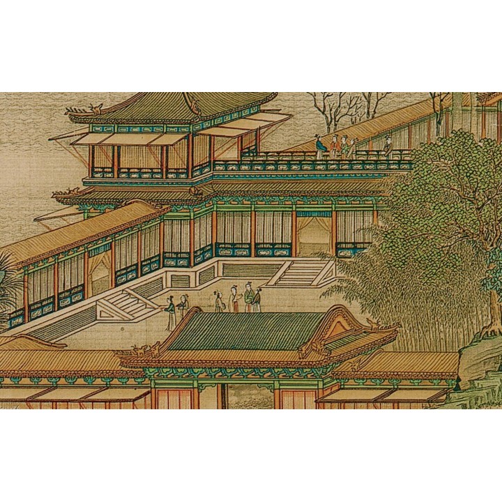 Paysage asiatique grand format panoramique XXXL - Groupe de bâtiment au bord de la rivière