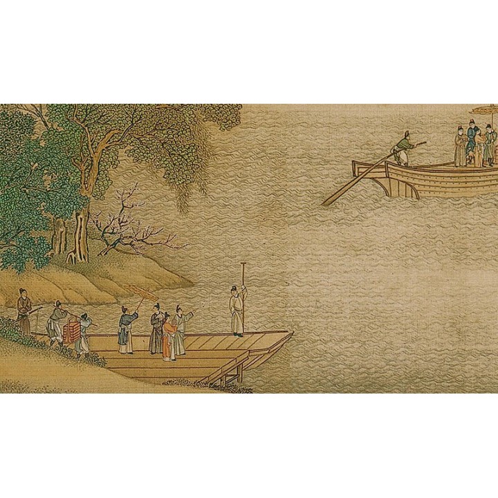 Paysage asiatique grand format panoramique XXXL - Groupe de bâtiment au bord de la rivière