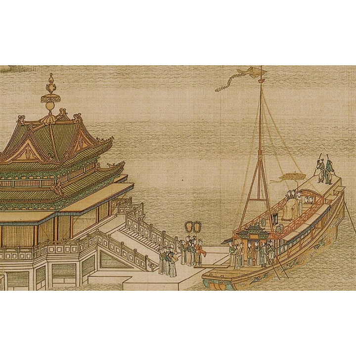 Paysage asiatique grand format panoramique XXXL - Groupe de bâtiment au bord de la rivière