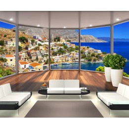 Paysage trompe l'œil 3D extension d'espace - Village en Italie au bord de la Méditerranée