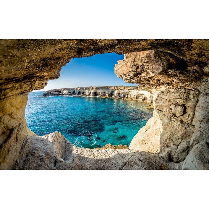Paysage trompe l'œil 3D trou dans le mur - Côte littorale vue depuis la grotte