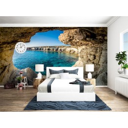 Paysage trompe l'œil 3D trou dans le mur - Côte littorale vue depuis la grotte