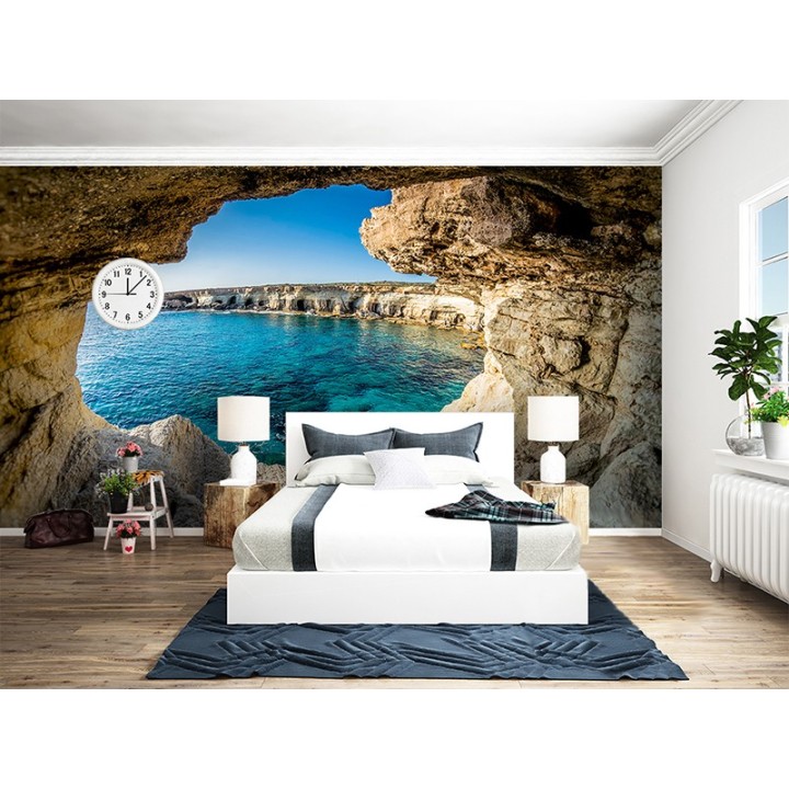 Paysage trompe l'œil 3D trou dans le mur - Côte littorale vue depuis la grotte