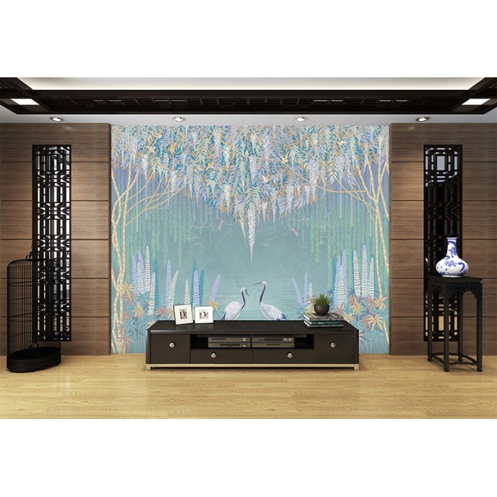 Arbres et plantes dans la savane - Motif issu d'un tableau de peinture aquarelle