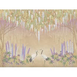Tableau d'artiste paysage tropical grand panoramique effet sépia - Fleurs et plantes grimpantes dans la jungle