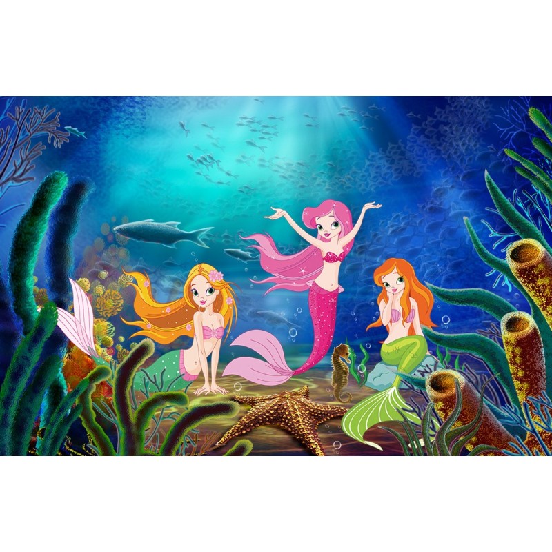 Tapisserie fond marin chambre fille - Les princesses de la mer