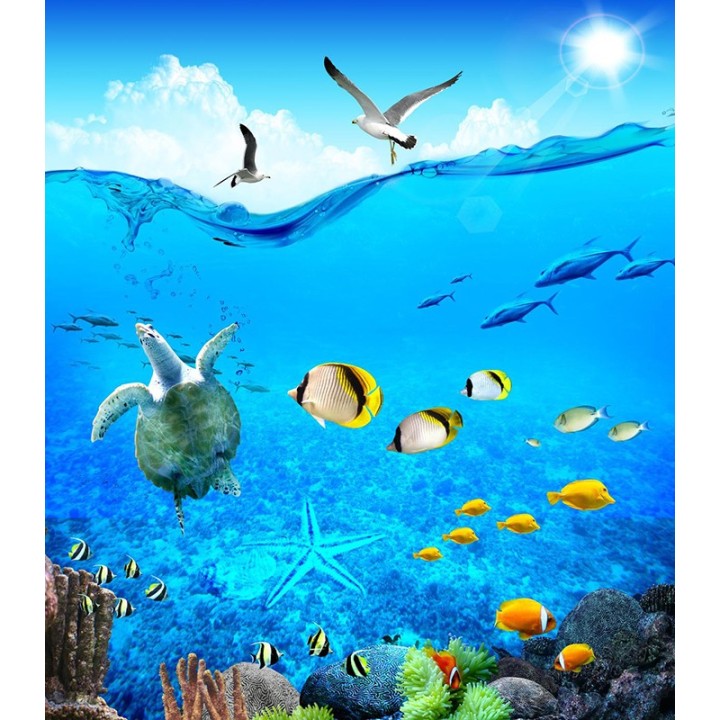 Crédence salle de bain - Tortue et poissons dans l'océan
