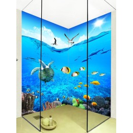 Crédence salle de bain - Tortue et poissons dans l'océan
