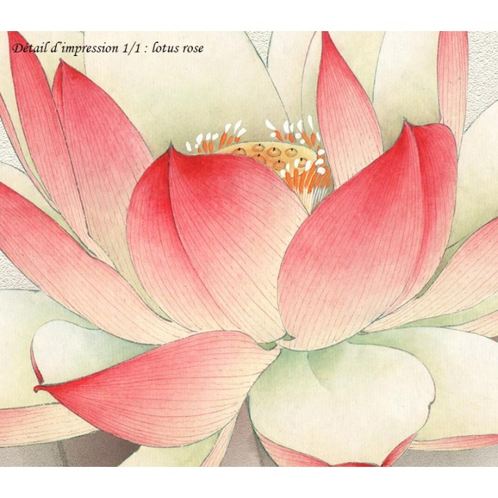 Panneau chinoiserie fleur zen - Lotus et palillon en effet bas relief sur mur peint traditionnel