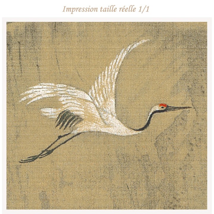 Peinture asiatique ancienne sur toile - Grue du Japon et pin dans la montagne