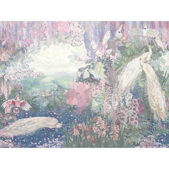 Jungle enchantée - Oiseaux exotiques et fleurs tropicales - Couleur pastel