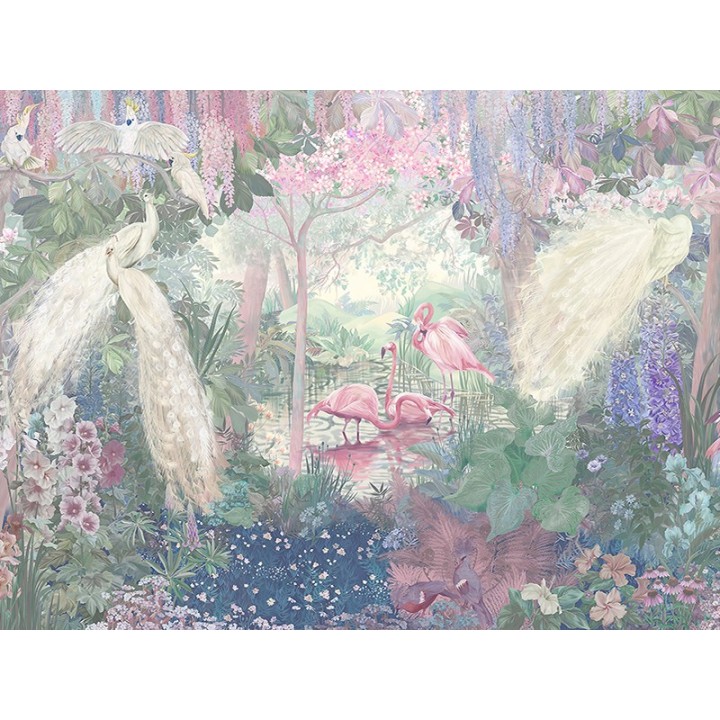 Jungle enchantée - Oiseaux exotiques et fleurs tropicales - Couleur pastel