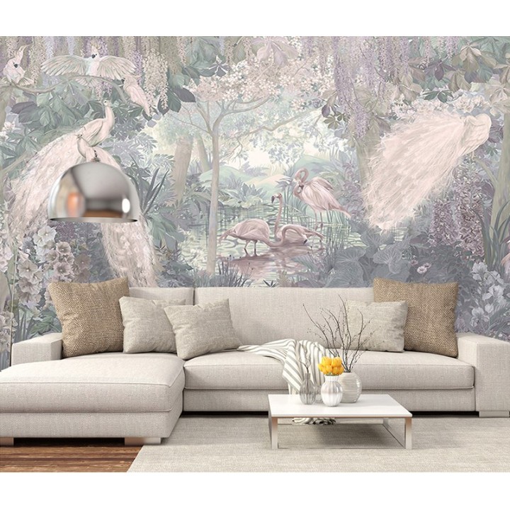 Jungle enchantée - Oiseaux exotiques et fleurs tropicales - Couleur froid