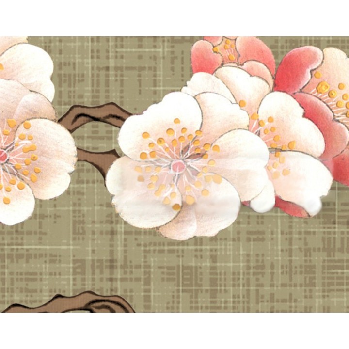 Les pies dans jardin avec l'abricotier du Japon et faux rocher