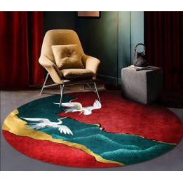 Tapis laine japonais oiseau légendaire couleur rouge, vert, or - Grue du Japon