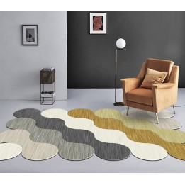 Tapis contemporain inspiration vague, couleur blanc, beige, gris, jaune, or
