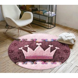 Tapis rose chambre enfant forme ronde - Couronne de princesse