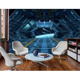 Pasyage univers planète vue depuis le cabine de vaisseau spatial, scène de science-fiction trompe l'œil 3D