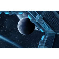 Pasyage univers planète vue depuis le cabine de vaisseau spatial, scène de science-fiction trompe l'œil 3D