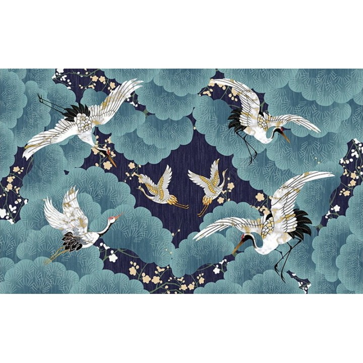 Tapis laine mural et sol style japonais - Feuilles dorées de Ginkgo Biloba sur fond noir