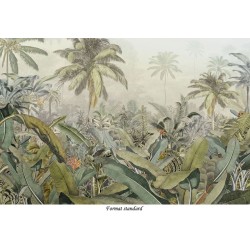 Tapisserie tropicale issue d'un tableau d'artiste - Palmiers et bannaliers dans la jungle, effet sépia